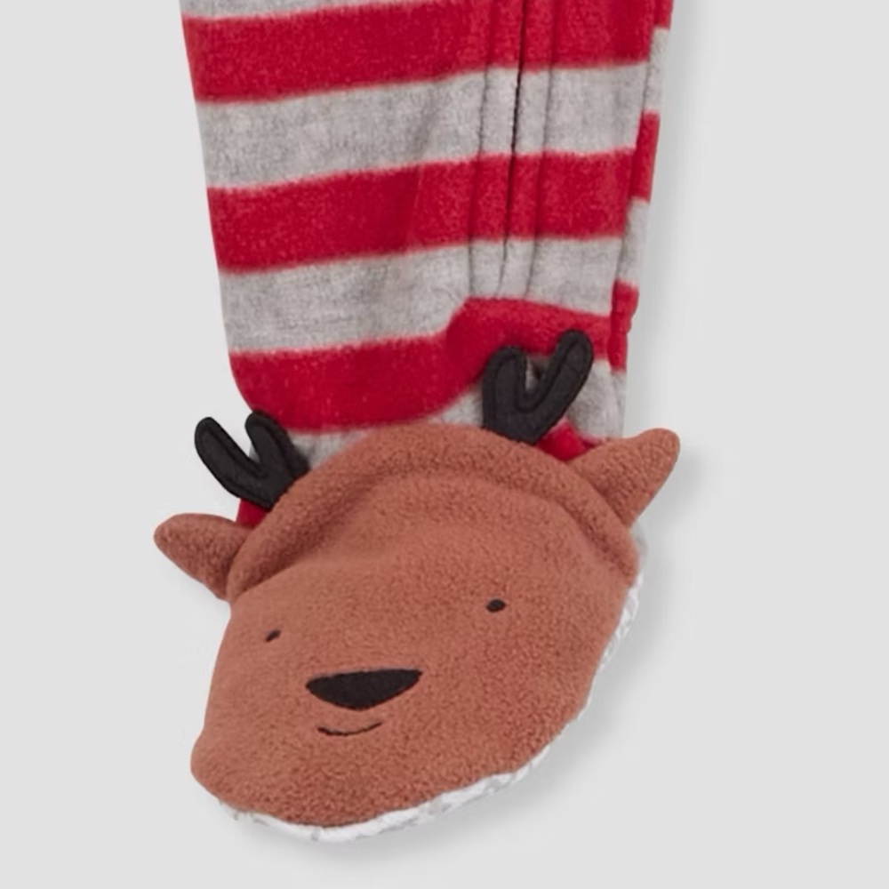 Carter's nwt Toddler Boys' Long Sleeve Christmas Fleece Footed Pajama - Red/Gray - Picture 3 of 4